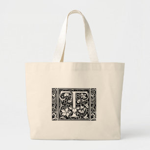 Letter T Mediaeval Monogram Art Nouveau Large Tote Bag