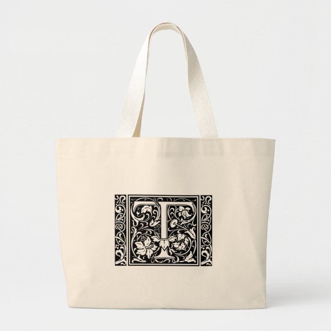 Letter T Mediaeval Monogram Art Nouveau Large Tote Bag (Front)