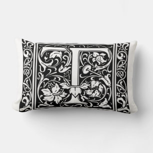 Letter T Mediaeval Monogram Art Nouveau Lumbar Cushion