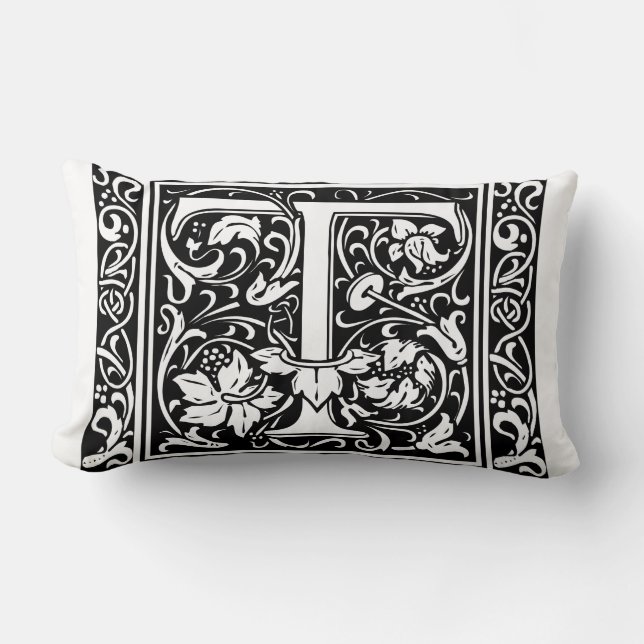 Letter T Mediaeval Monogram Art Nouveau Lumbar Cushion (Front)