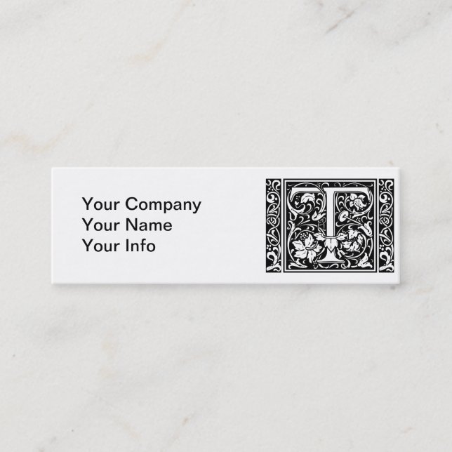 Letter T Mediaeval Monogram Art Nouveau Mini Business Card (Front)