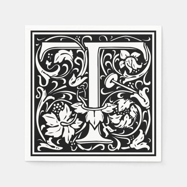Letter T Mediaeval Monogram Art Nouveau Napkin (Front)