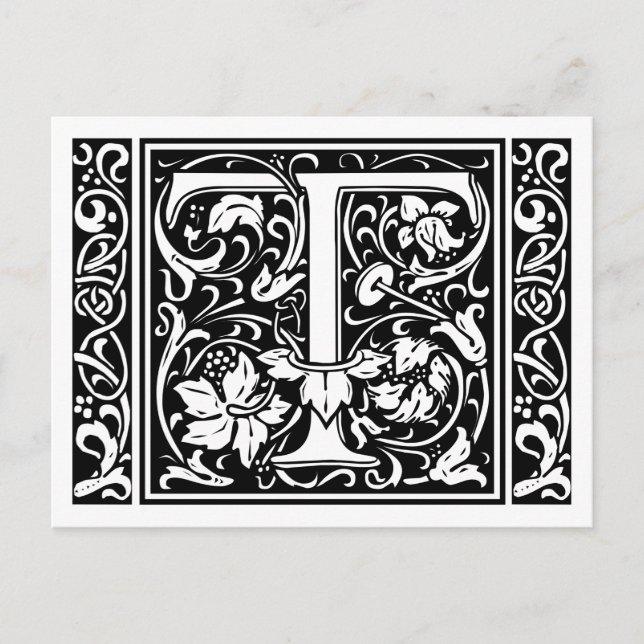 Letter T Mediaeval Monogram Art Nouveau Postcard (Front)