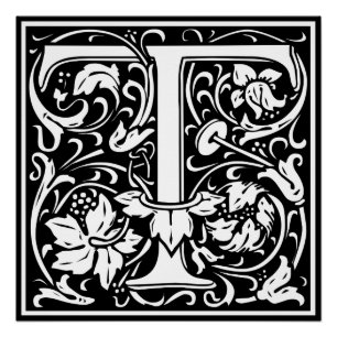 Letter T Mediaeval Monogram Art Nouveau Poster