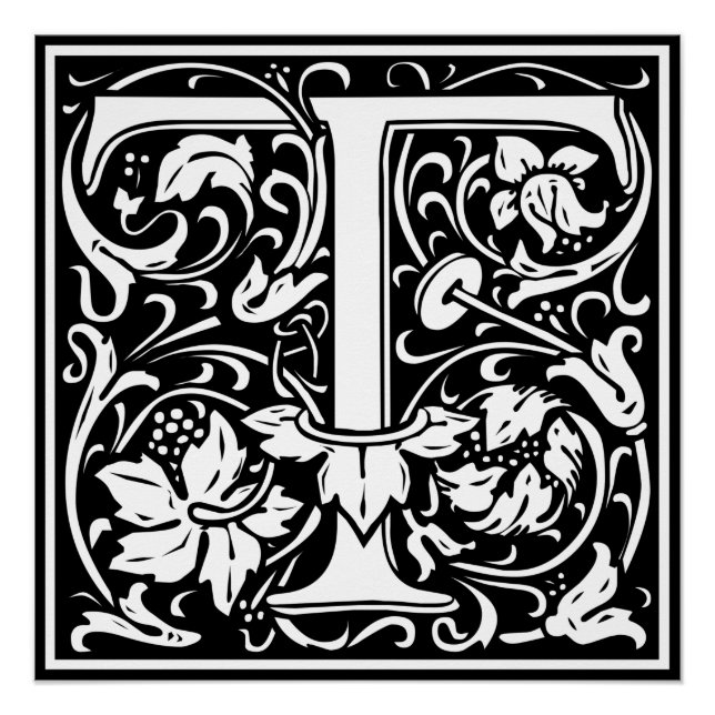 Letter T Mediaeval Monogram Art Nouveau Poster (Front)