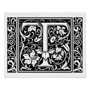 Letter T Mediaeval Monogram Art Nouveau Poster