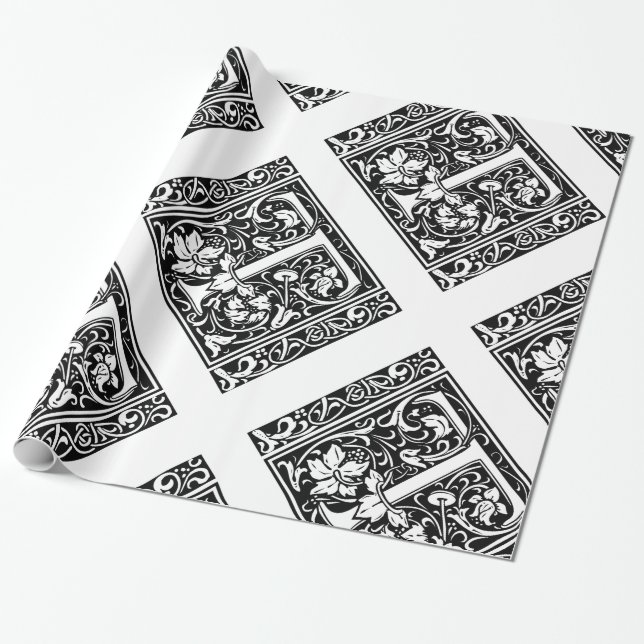 Letter T Mediaeval Monogram Art Nouveau Wrapping Paper (Unrolled)