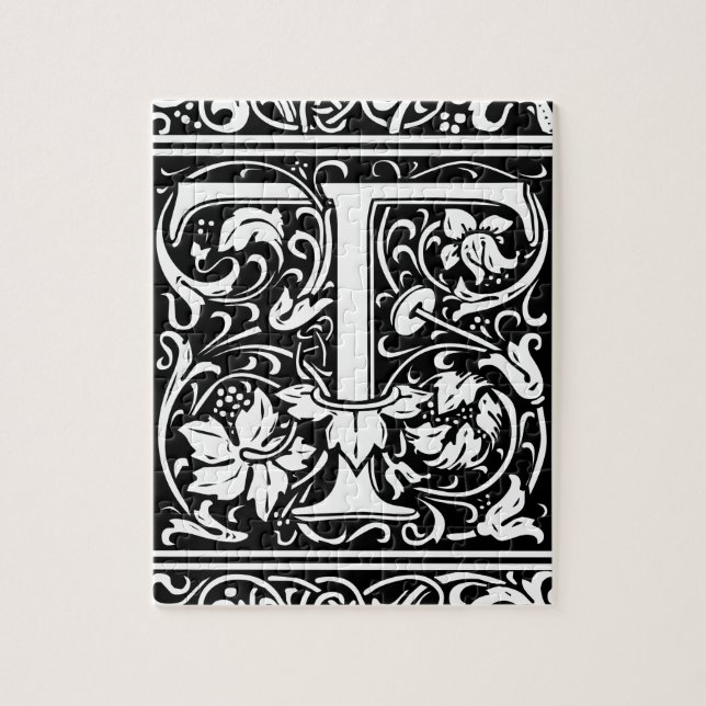 Letter T Mediaeval Monogram Vintage Initial Jigsaw Puzzle (Vertical)