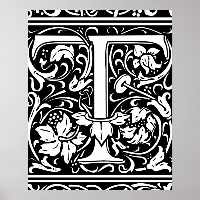 Letter T Medieval Monogram Art Nouveau Poster (Front)