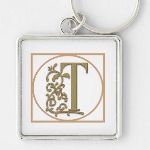 LETTER T MONOGRAM Beautiful Wedding New Home Gift Key Ring