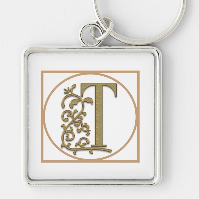LETTER T MONOGRAM Beautiful Wedding New Home Gift Key Ring (Front)