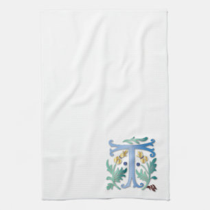 Letter T Monogram Fleur de lis Tea Towel