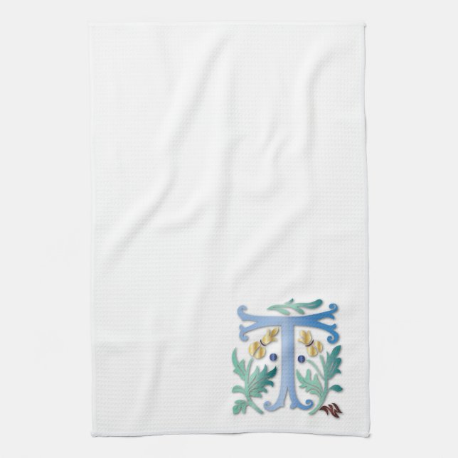 Letter T Monogram Fleur de lis Tea Towel (Vertical)