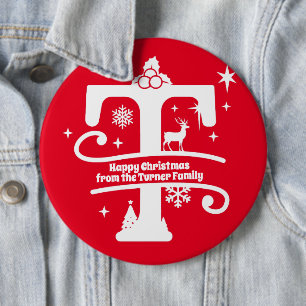 Letter T Monogram Initial Family Name Greeting  6 Cm Round Badge