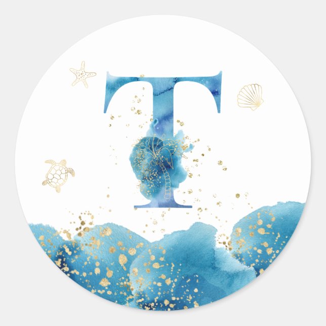 *~*  LETTER  T - Sea Ocean Beach Envelope  Sticker (Front)