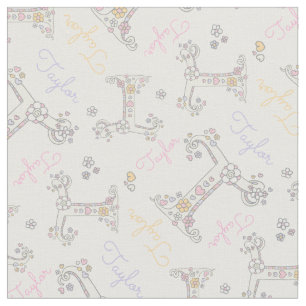 Letter T Taylor custom name pastel fabric