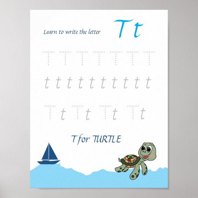 Letter T Tracing Poster for Kids (Front)