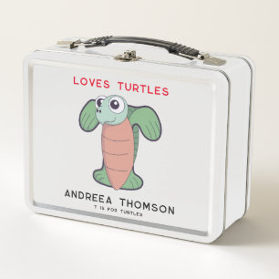 Letter T Turtles Add Name Allergies Back To School Metal Lunch Box