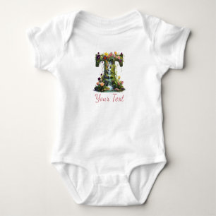 Letter T with Tulips and Waterfalls Fantasy Flora Baby Bodysuit