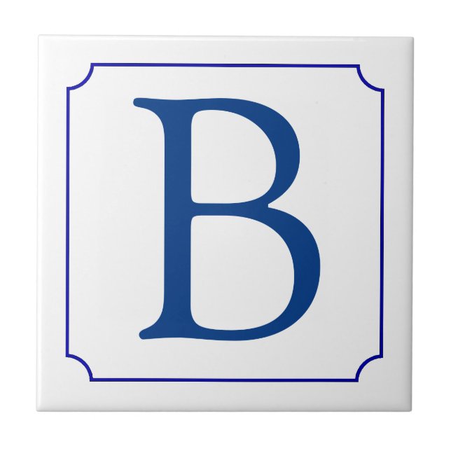 Letter tile. Blue on White with frame Ceramic Tile (Front)