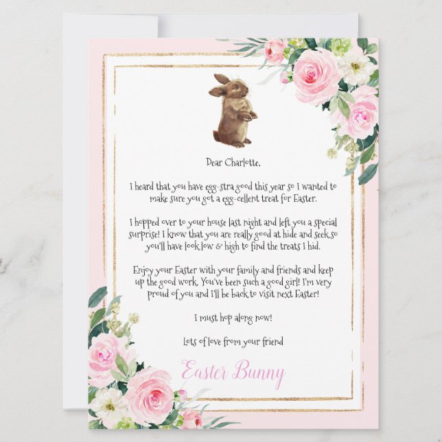 Letter To Child From The Easter Bunny Invitation (Front)