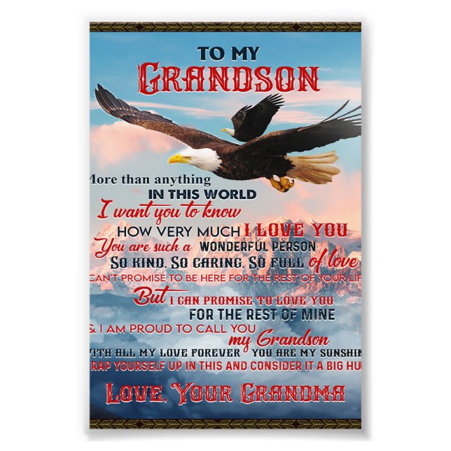 Letter To My Grandson Gift,Love Baby Boy Gift Idea Photo Print (Front)