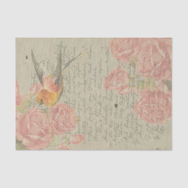 Letter to My Love Goldfinch Pink Roses Handwriting Tissue Paper (Front)