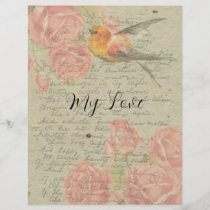 Letter to My Love Goldfinch Pink Roses Paper