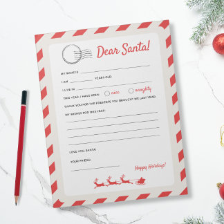 Letter to Santa - Candy Cane Airmail Notepad