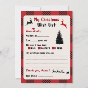Letter to Santa Christmas Plaid Wishlist Invitation