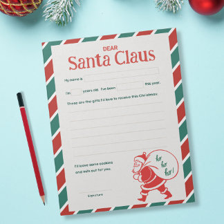 Letter to Santa - Classic Holiday Stripe Notepad