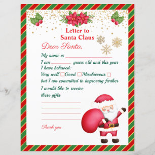 Letter to Santa Claus Christmas Wish List For Kids