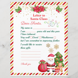 Letter to Santa Claus Christmas Wish List For Kids