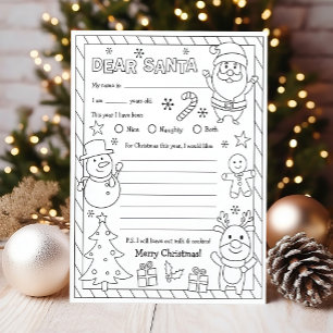 Letter to Santa Colouring Page Christmas Wish List