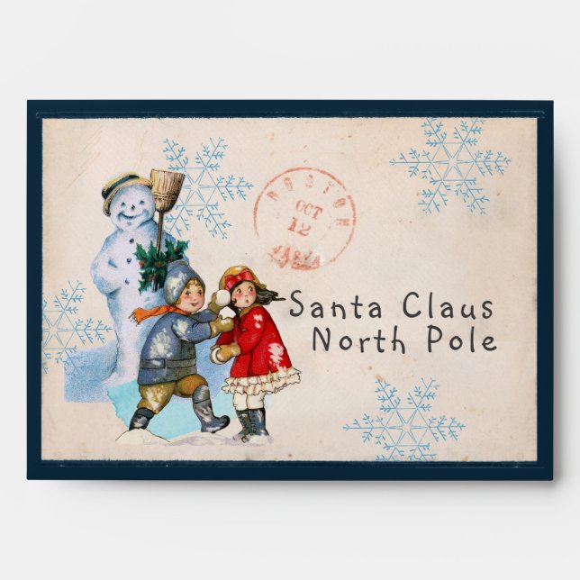 Letter to Santa Envelope Vintage Snowman Children (Front)