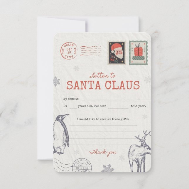 🎅Letter to Santa | Printable Christmas Wish List  Invitation (Front)