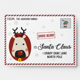 Letter to Santa w/ reindeer snowflakes & elf stamp Envelope
