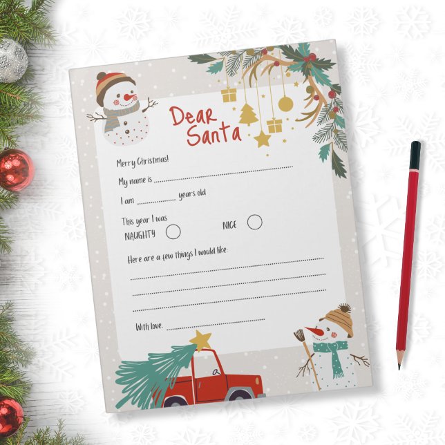 Letter to Santa - Winter Snowman Notepad (Creator Uploaded)