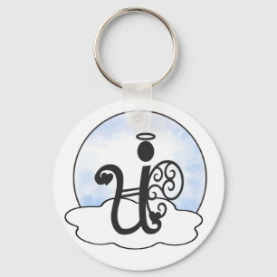 Letter U Alphabet Initial Monogram w Angel Clouds Key Ring