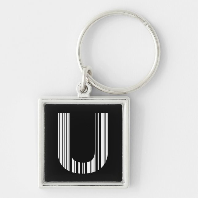 LETTER U BAR CODE First Initial Barcode Pattern Key Ring (Front)
