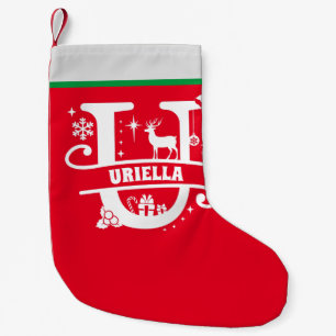 Letter U Christmas Monogram Initial Name Red White Small Christmas Stocking