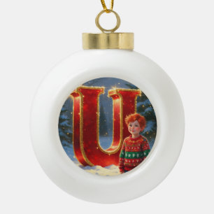 Letter U Christmas Sweater Personalised Initial Ceramic Ball Christmas Ornament