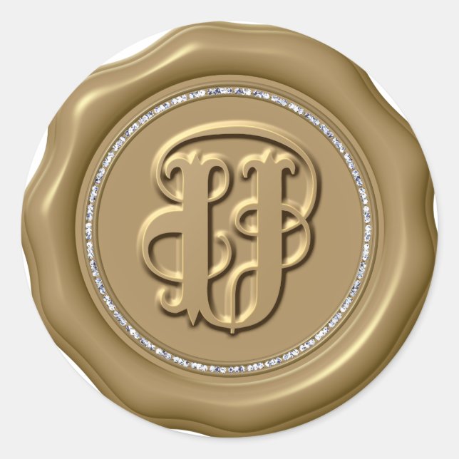 *~* Letter U Diamond Circle GOLD Wax Seal Stickers (Front)