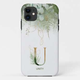 Letter U Elegant Fern & Succulent iPhone 11 Case