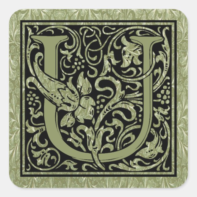 Letter U First Letter Monogram Square Sticker (Front)