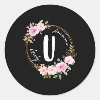 Letter U Floral Wreath Name Initial U Mother'S Day Classic Round Sticker