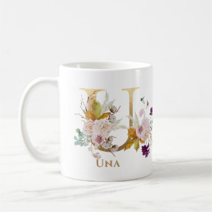 Letter U - Gold Floral Name sister coworker friend Coffee Mug
