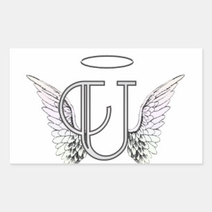 Letter U Initial Monogram with Angel Wings & Halo Rectangular Sticker