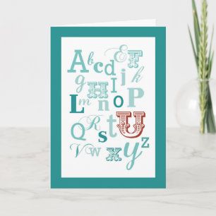 Letter U Initial Name Alphabet Birthday Teal & Red Card