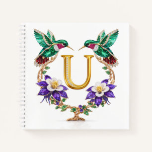Letter U Jeweled Hummingbird Luxury Wedding Gift Notebook